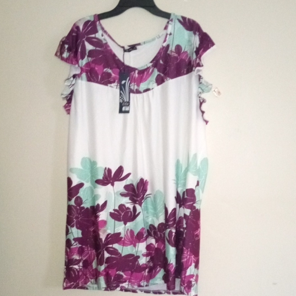 Lily Plus Size Boho Sleeveless Spring or Summer with Purple and Teal Florals 4X
